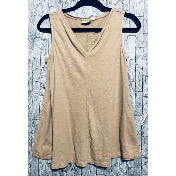 LOGO by Lori Goldstein Cotton Slub Knit V-Neck Swing Tank Desert Sand A290503 XS - Picture 1 of 7